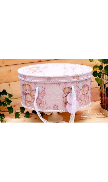 Trusou botez cu ursuleti roz si broderie personalizata Teddy Bear Pink 13